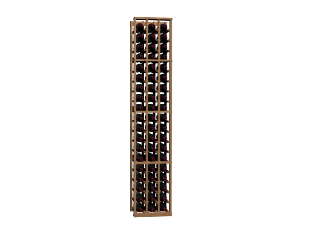 a wooden wine rack filled with bottles of wine on a white background