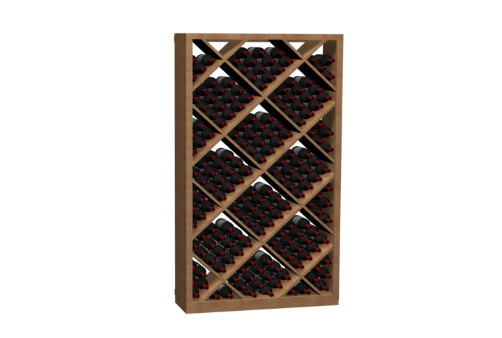 a wooden shelf filled with many bottles of wine