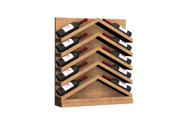 a wooden wine rack with bottles of wine on it