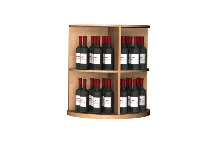 a display of wine bottles including a bottle of red wine