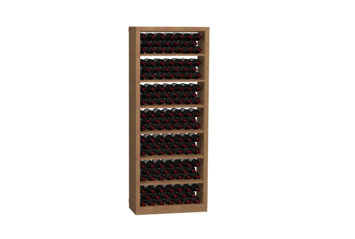 a wooden shelf filled with many bottles of wine