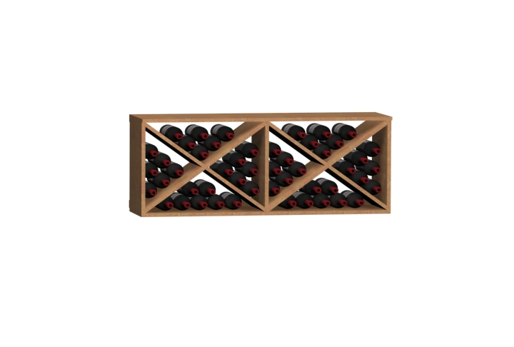 a wooden shelf filled with wine bottles on a white background