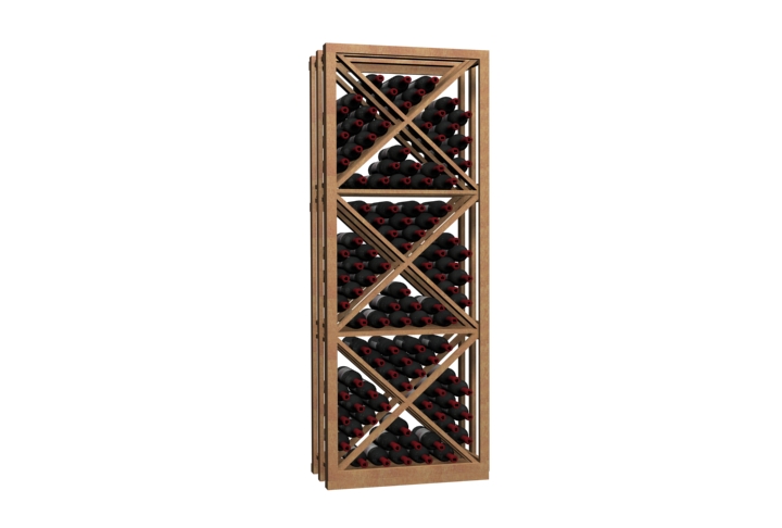 a wooden wine rack filled with bottles of wine