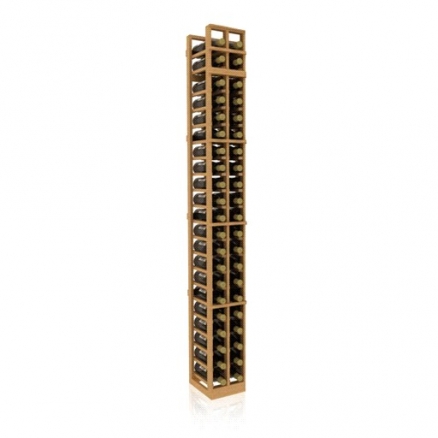 a wooden wine rack filled with bottles of wine