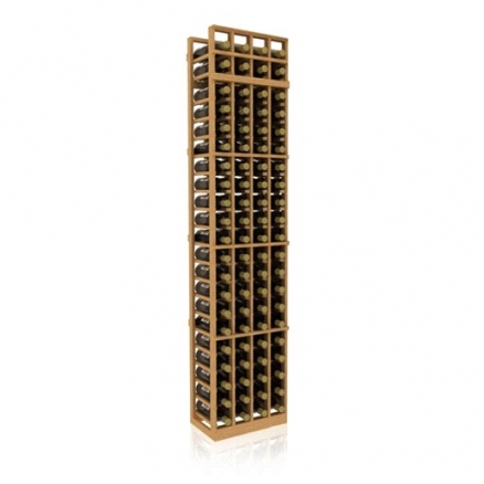 a wooden wine rack filled with bottles of wine