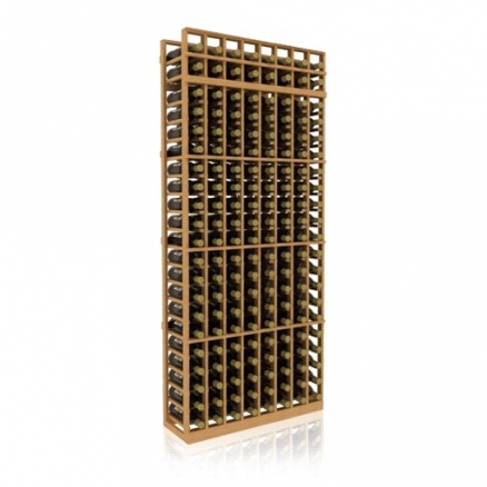 a wooden wine rack filled with bottles of wine