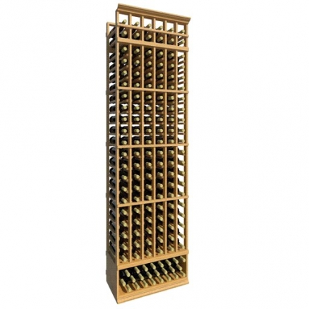 a wooden wine rack filled with many bottles of wine