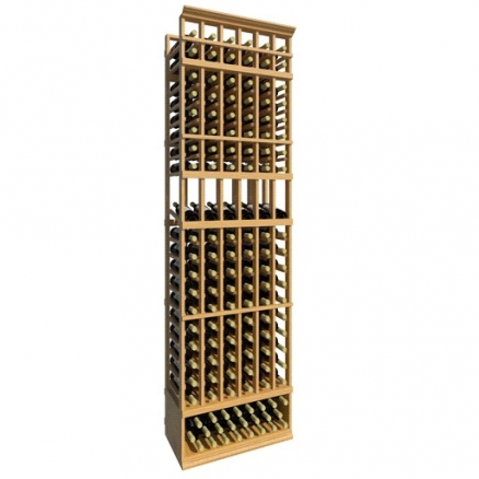 a wooden wine rack filled with many bottles of wine