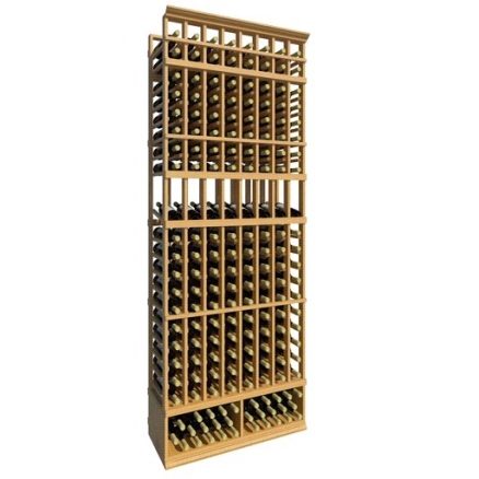 a wooden wine rack filled with many bottles of wine