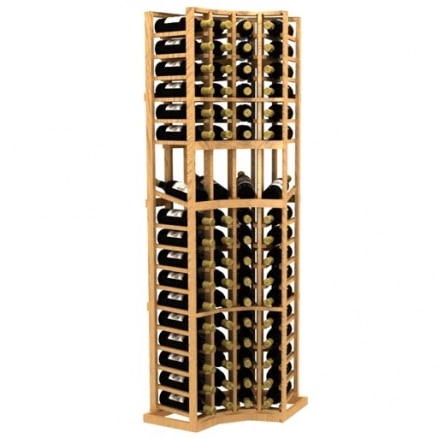 a wooden wine rack filled with bottles of wine