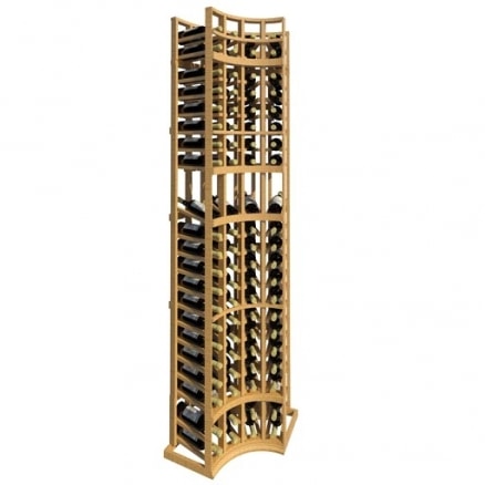 a wooden wine rack filled with bottles of wine