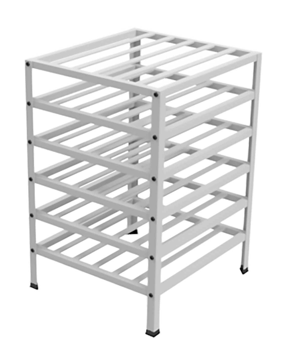a white metal shelf with a white background