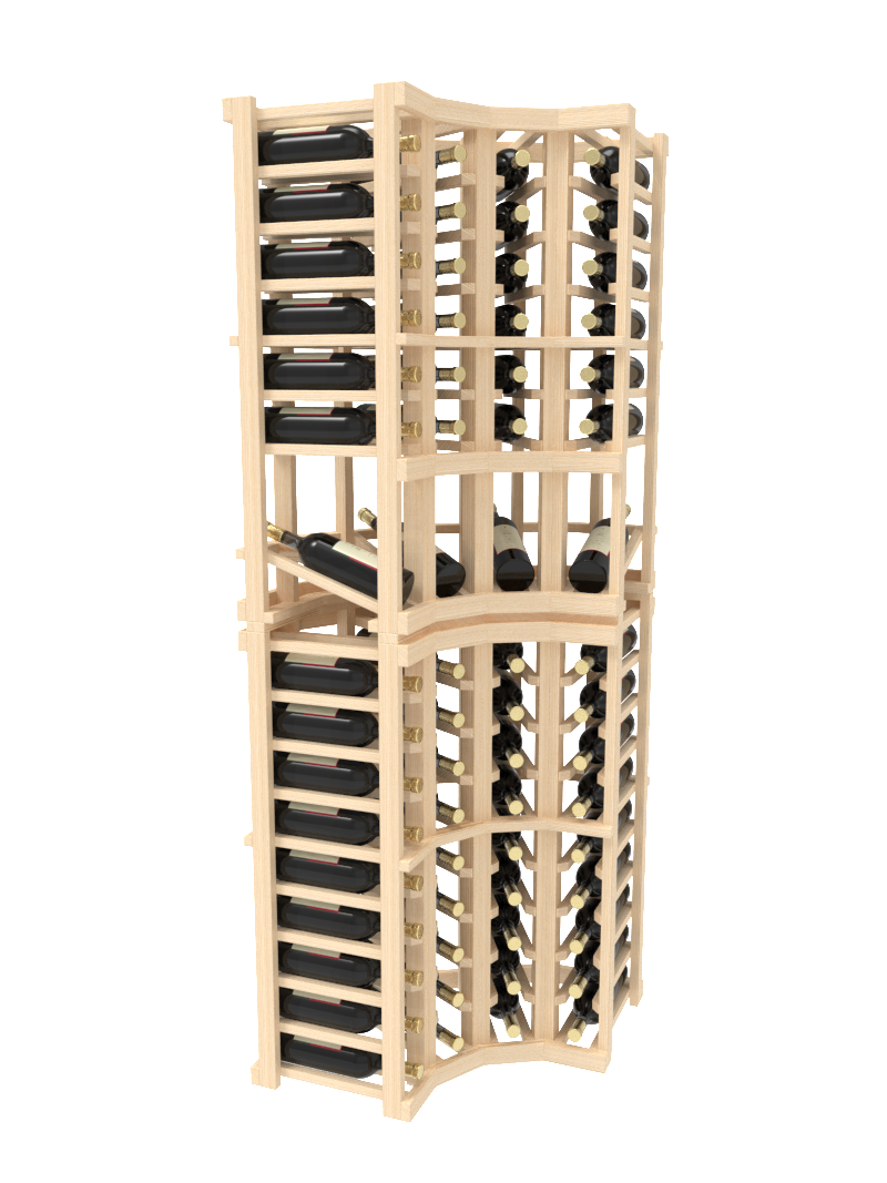 Curved Corner Wine Rack w/ High Reveal Row on Top Stack
