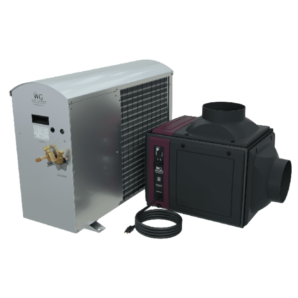 a wg air conditioner sits next to a black box