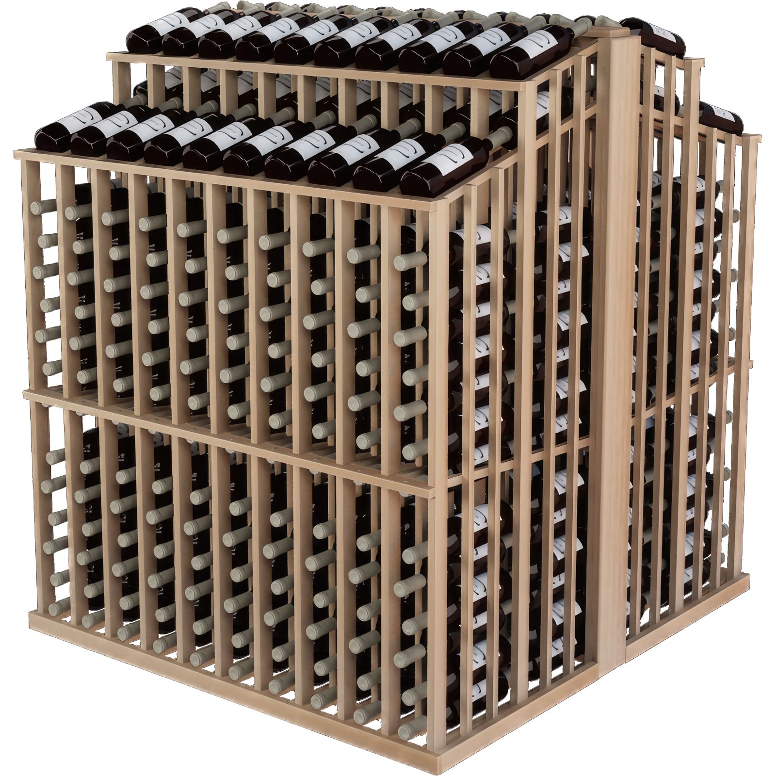 a wooden wine rack filled with lots of bottles of wine a wooden wine rack filled with lots of bottles of wine