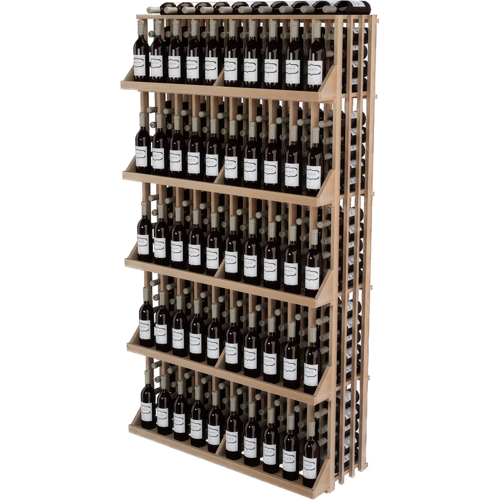 a wooden wine rack filled with many bottles of wine a wooden wine rack filled with many bottles of wine