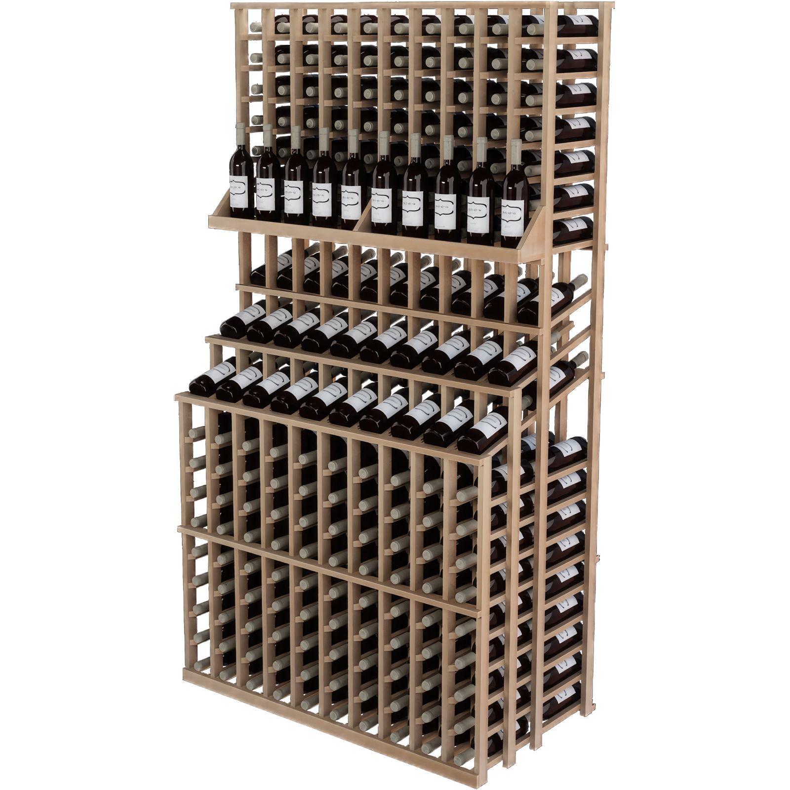a wooden wine rack filled with many bottles of wine a wooden wine rack filled with many bottles of wine