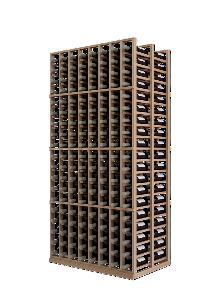 a wooden wine rack filled with many bottles of wine