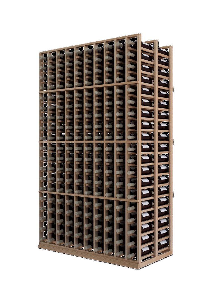 a wooden wine rack filled with many bottles of wine