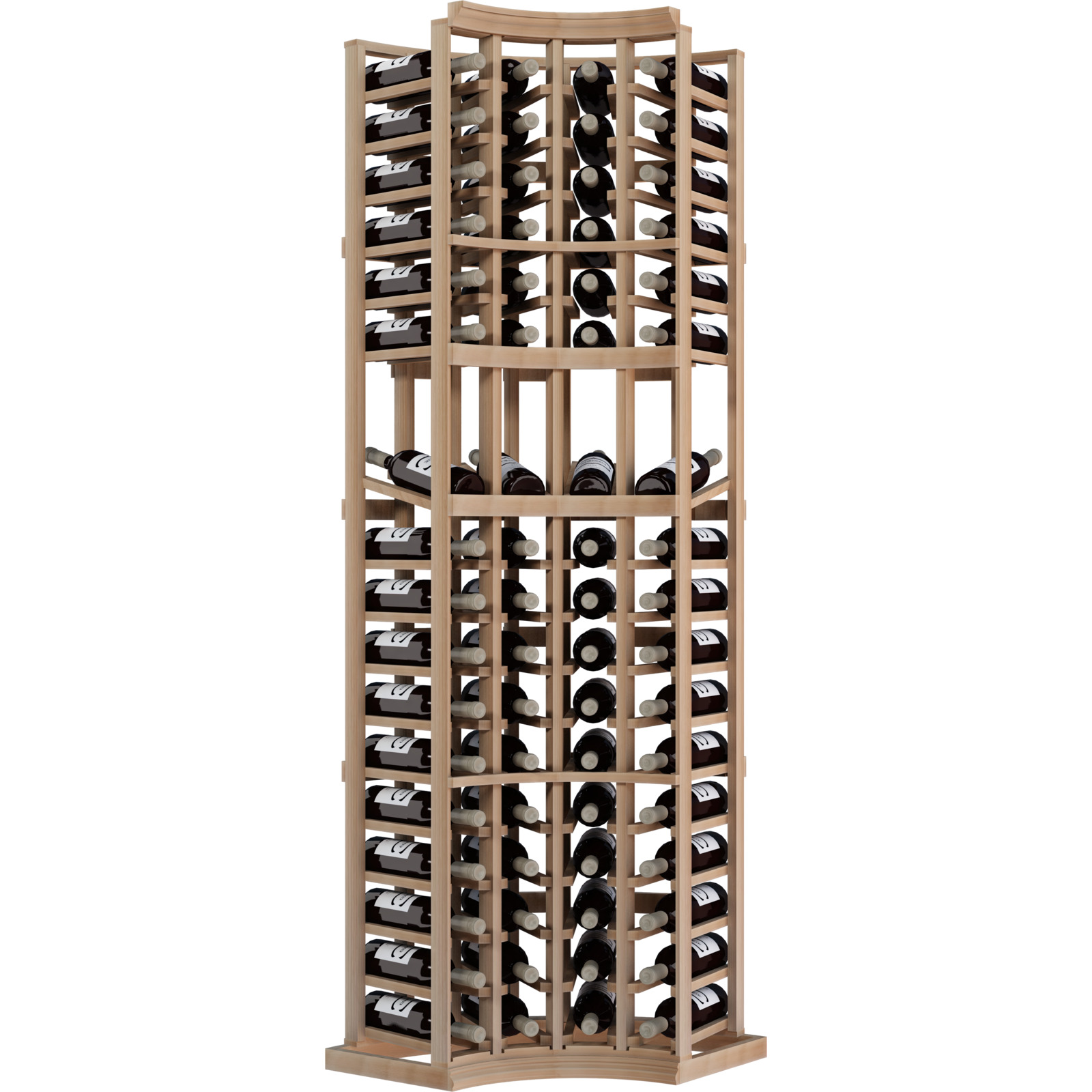 a wooden wine rack filled with bottles of wine