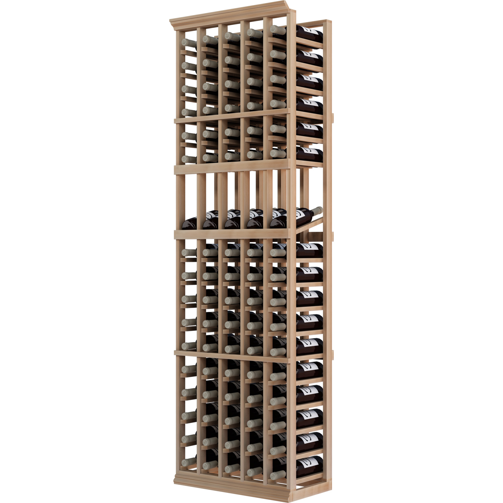 a wooden wine rack filled with bottles of wine