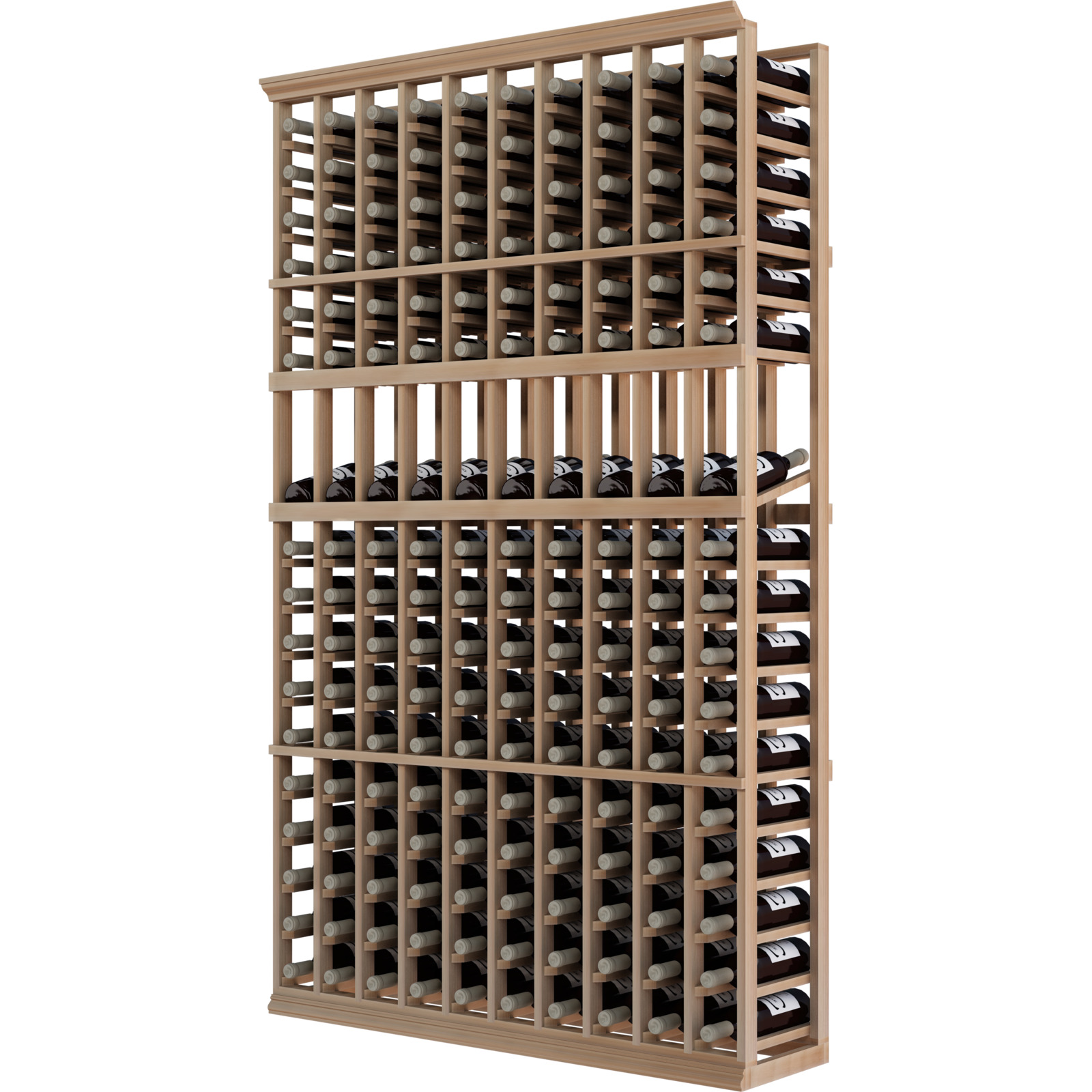 a wooden wine rack filled with many bottles of wine