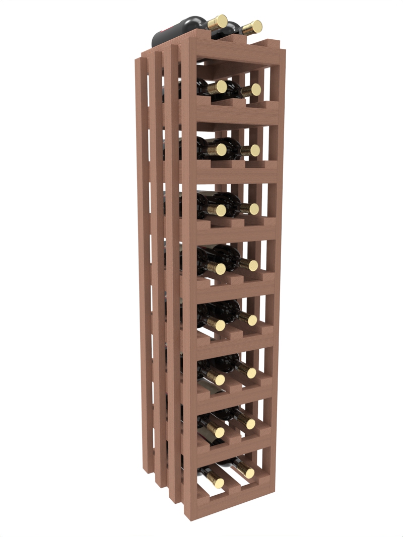 a tall wooden wine rack filled with bottles of wine