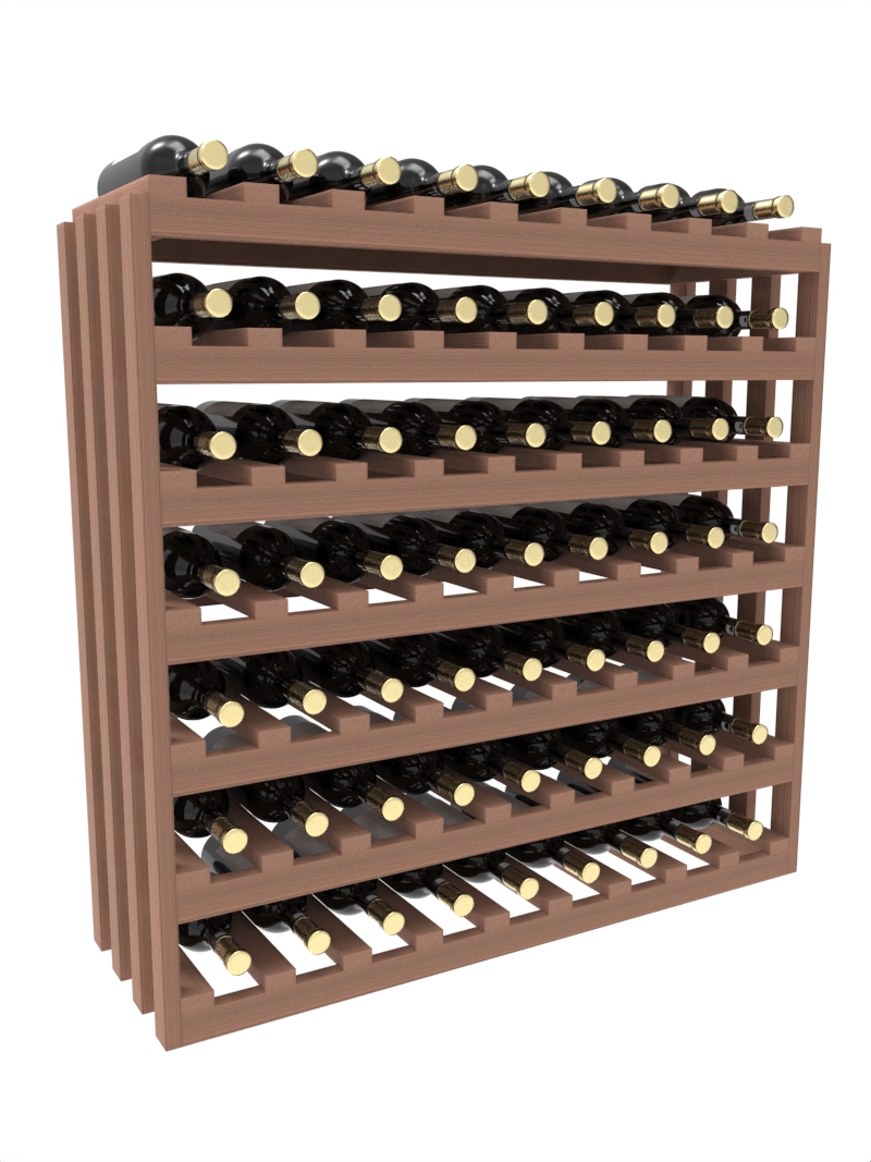 a wooden wine rack filled with bottles of wine