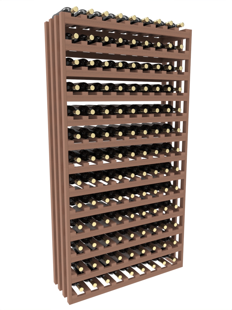 a wooden wine rack filled with bottles of wine